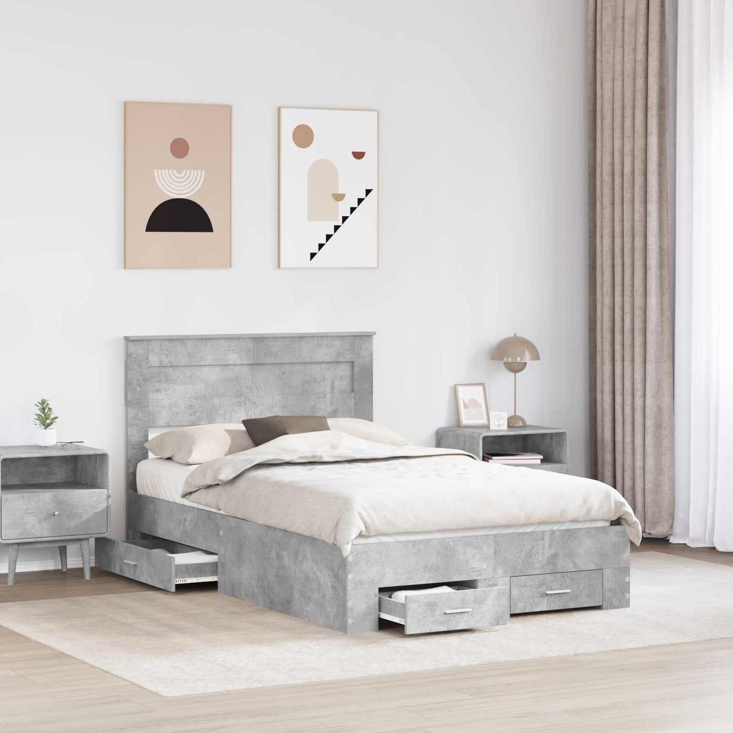 vidaXL Bettrahmen mit Kopfteil Beton Grau 120 x 200 cm Holzwerkstoff