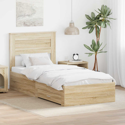 vidaXL Bettrahmen mit Kopfteil Sonoma-Eiche 90 x 190 cm Holzwerkstoff