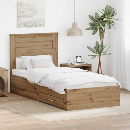 vidaXL Bettrahmen mit Kopfteil Artisan-Eiche 90 x 190 cm Holzwerkstoff