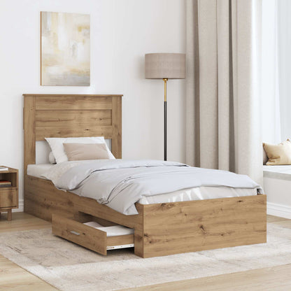 vidaXL Bettrahmen mit Kopfteil Artisan-Eiche 90 x 190 cm Holzwerkstoff