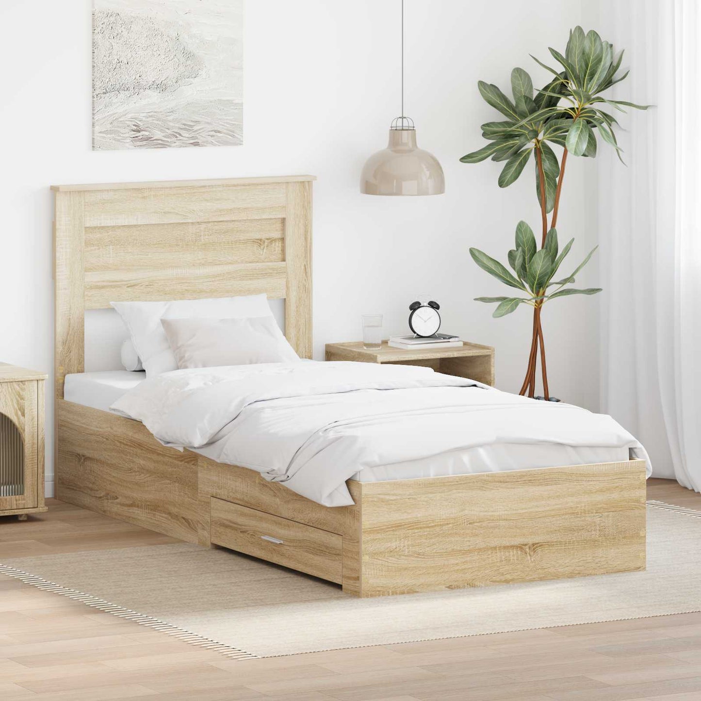vidaXL Bettrahmen mit Kopfteil Sonoma-Eiche 90 x 200 cm Holzwerkstoff