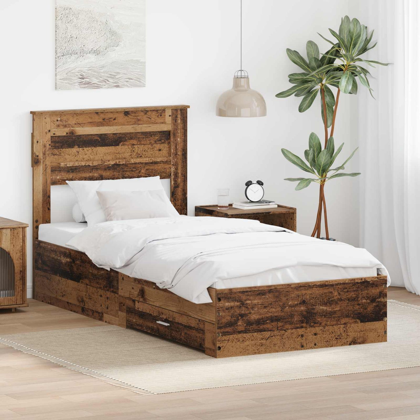Cadre de lit avec tête de lit vidaXL bois de récupération 90 x 200 cm bois d'ingénierie
