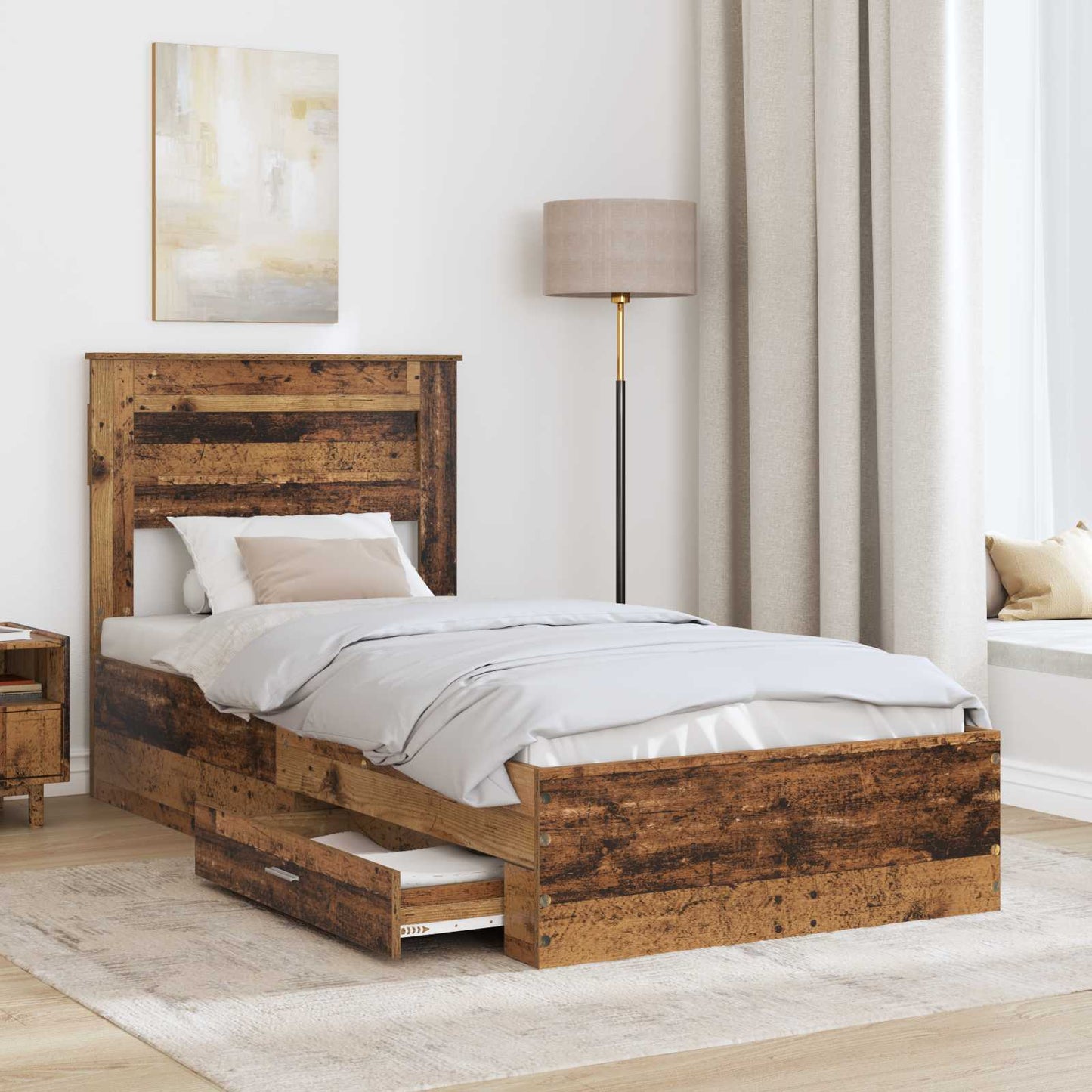 Cadre de lit avec tête de lit vidaXL bois de récupération 90 x 200 cm bois d'ingénierie