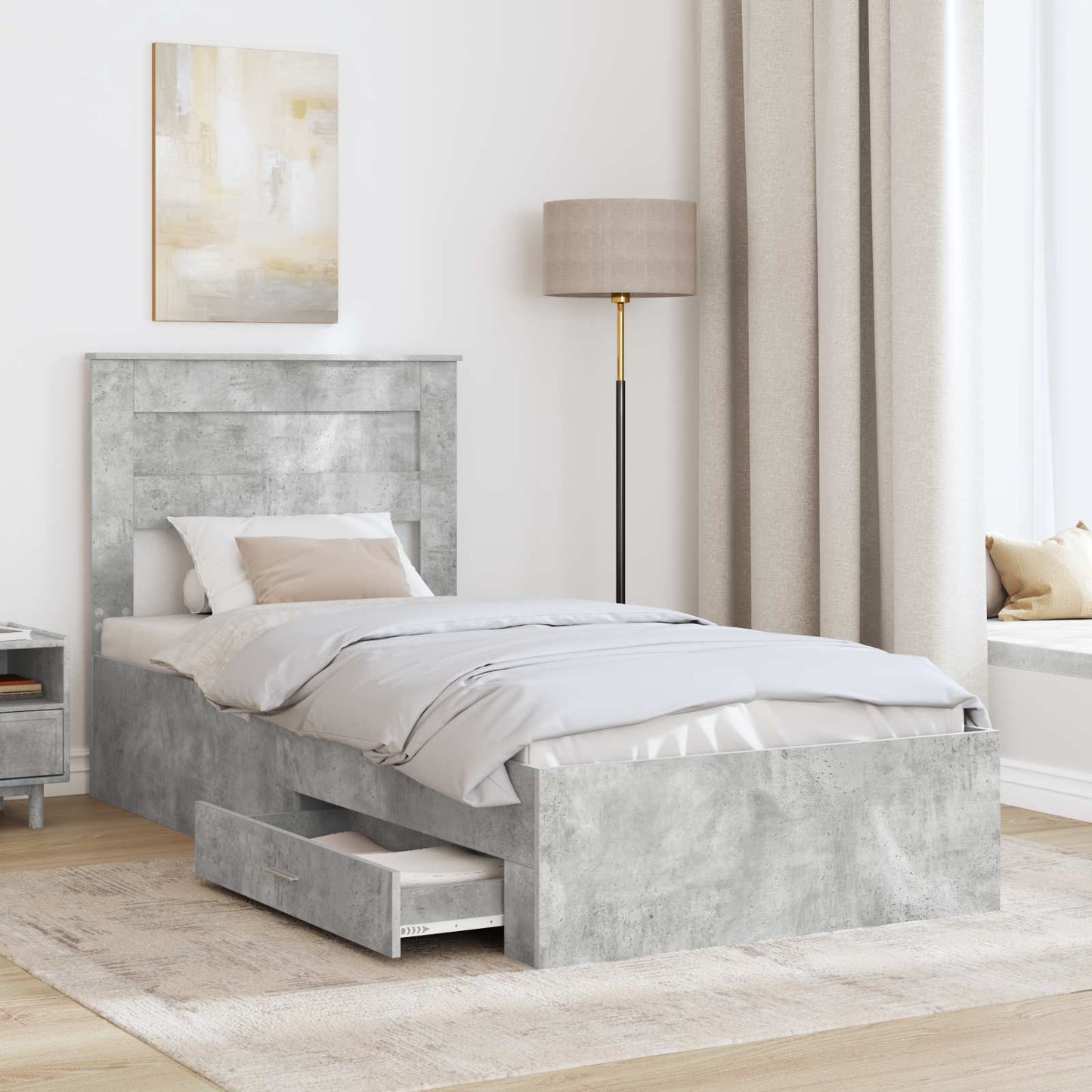 vidaXL Bettrahmen Beton Grau und Silber 75 x 190 cm Holzwerkstoff