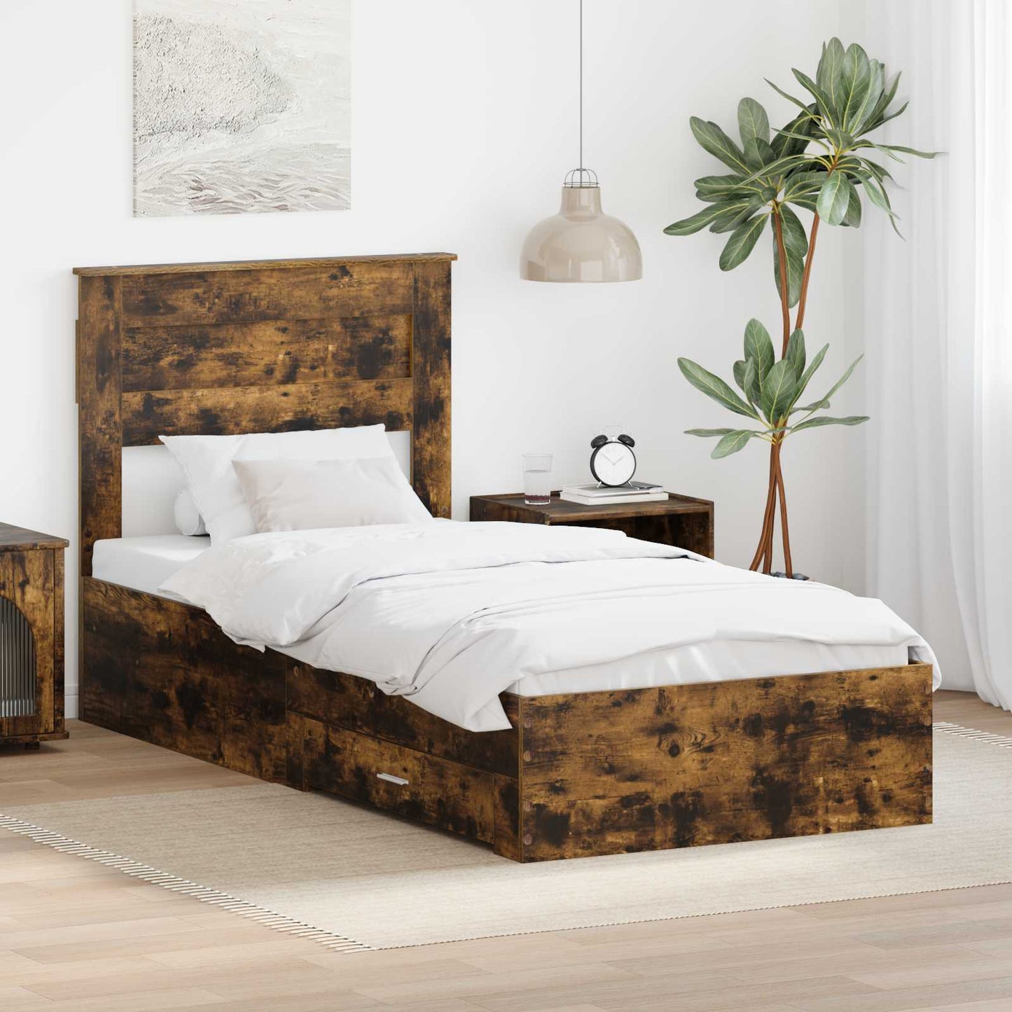 vidaXL Bettrahmen Rauchige Eiche und Silber 75 x 190 cm Holzwerkstoff
