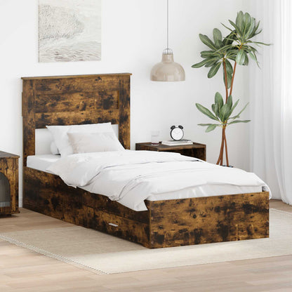 vidaXL Bettrahmen Rauchige Eiche und Silber 75 x 190 cm Holzwerkstoff