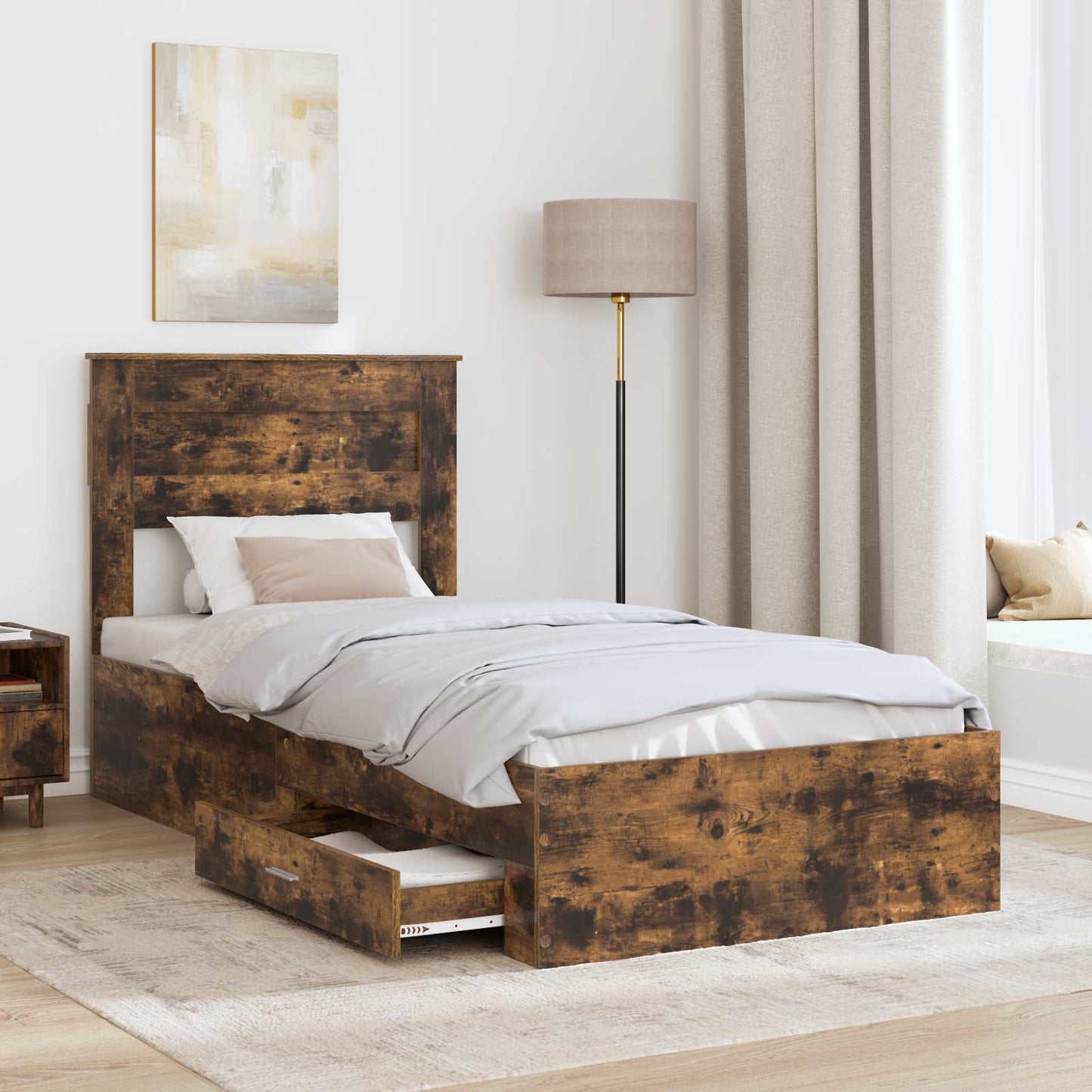 vidaXL Bettrahmen Rauchige Eiche und Silber 75 x 190 cm Holzwerkstoff