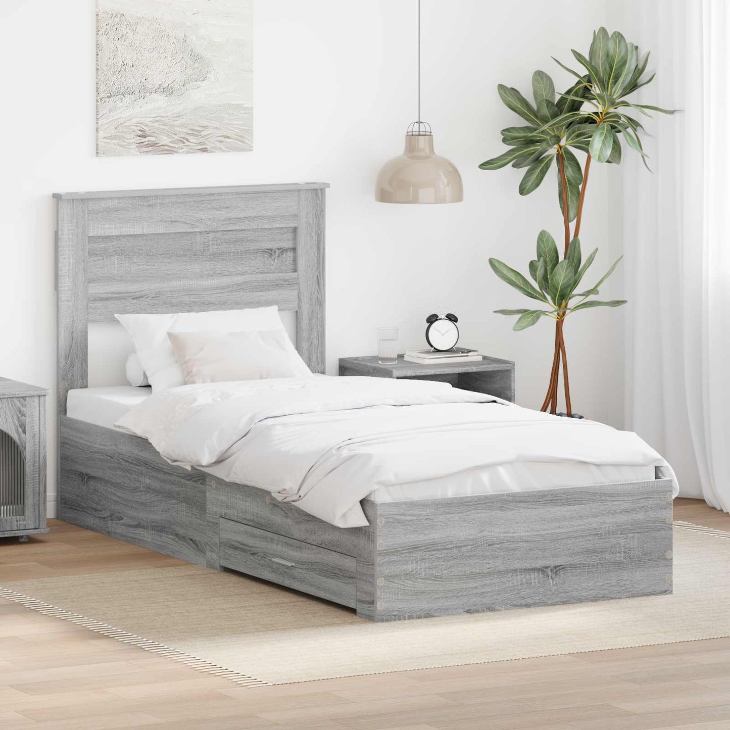 vidaXL Bettrahmen Graue Sonoma und Silber 75 x 190 cm Holzwerkstoff