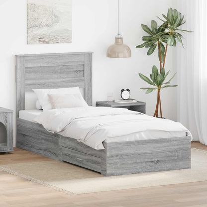 vidaXL Bettrahmen Graue Sonoma und Silber 75 x 190 cm Holzwerkstoff