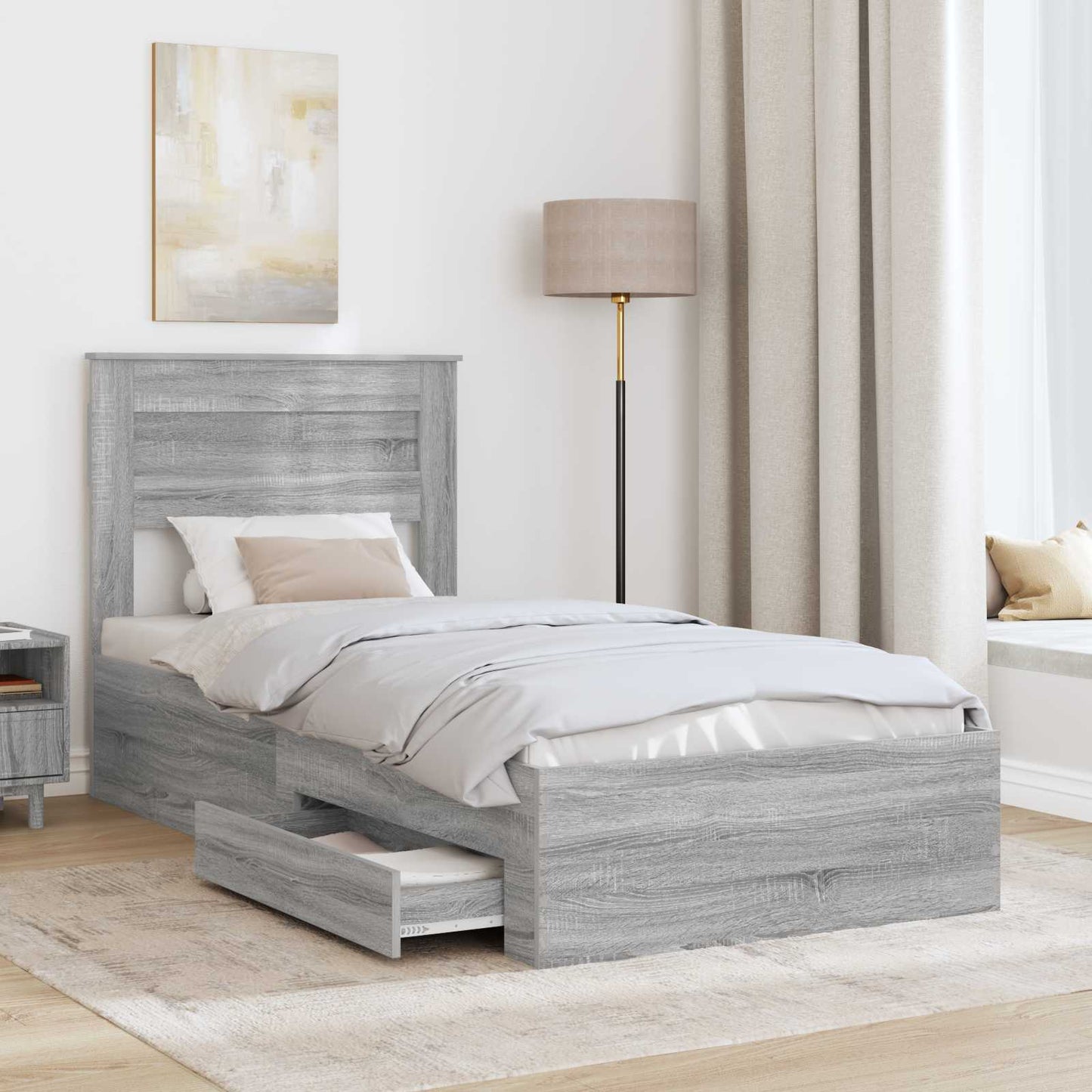 vidaXL Bettrahmen Graue Sonoma und Silber 75 x 190 cm Holzwerkstoff