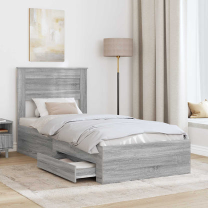 vidaXL Bettrahmen Graue Sonoma und Silber 75 x 190 cm Holzwerkstoff