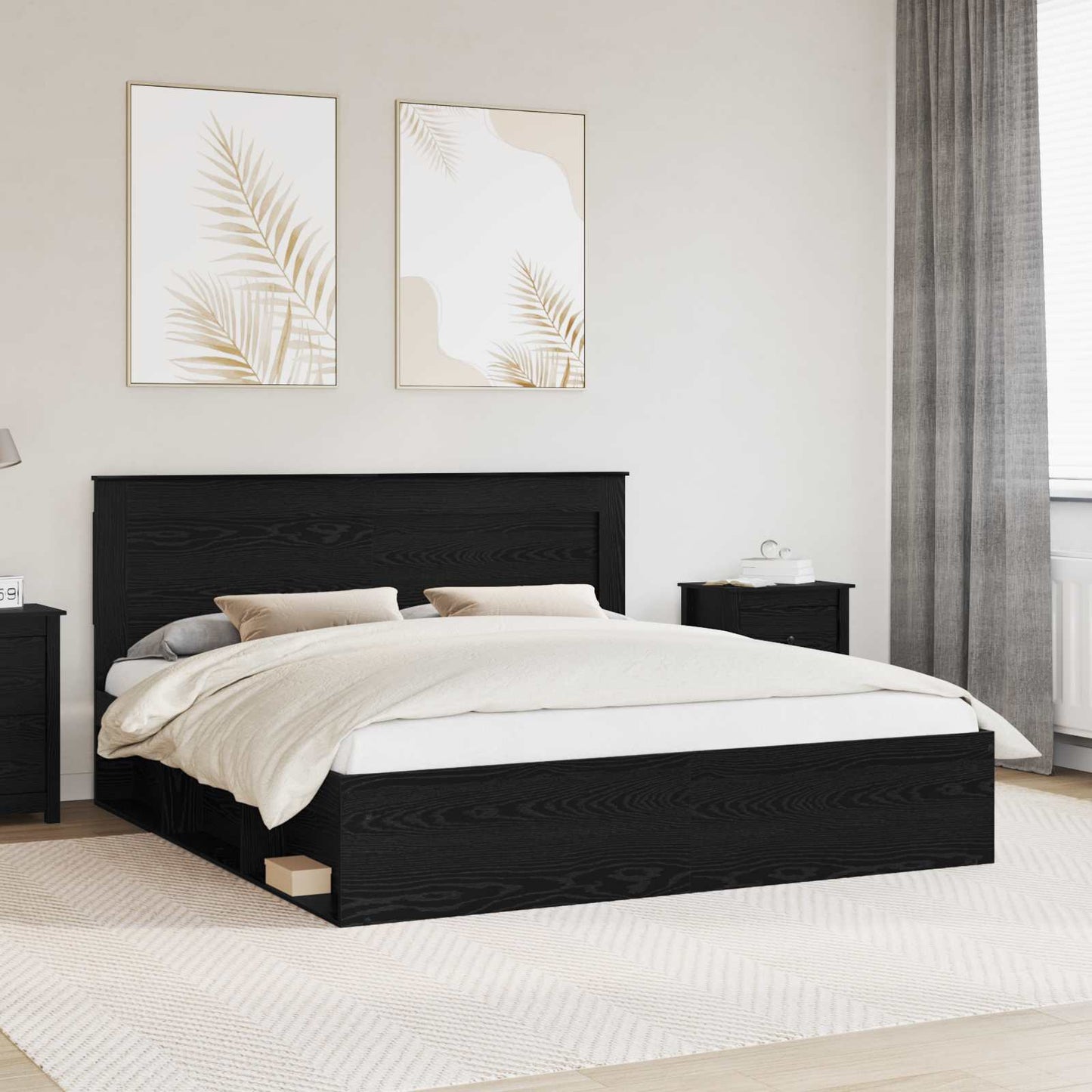 vidaXL Bettrahmen Schwarz 200 x 200 cm Massives Kiefernholz