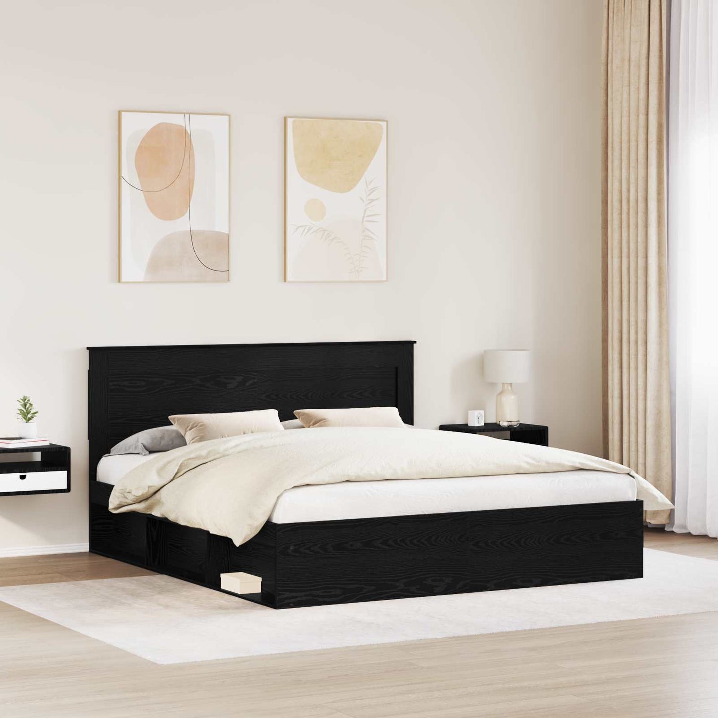 vidaXL Bettrahmen Schwarz 200 x 200 cm Massives Kiefernholz