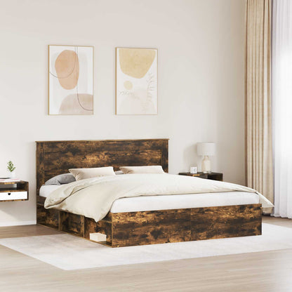 vidaXL Cadre de lit Chêne fumé 200 x 200 cm Bois de pin massif