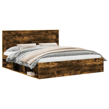 vidaXL Cadre de lit Chêne fumé 200 x 200 cm Bois de pin massif