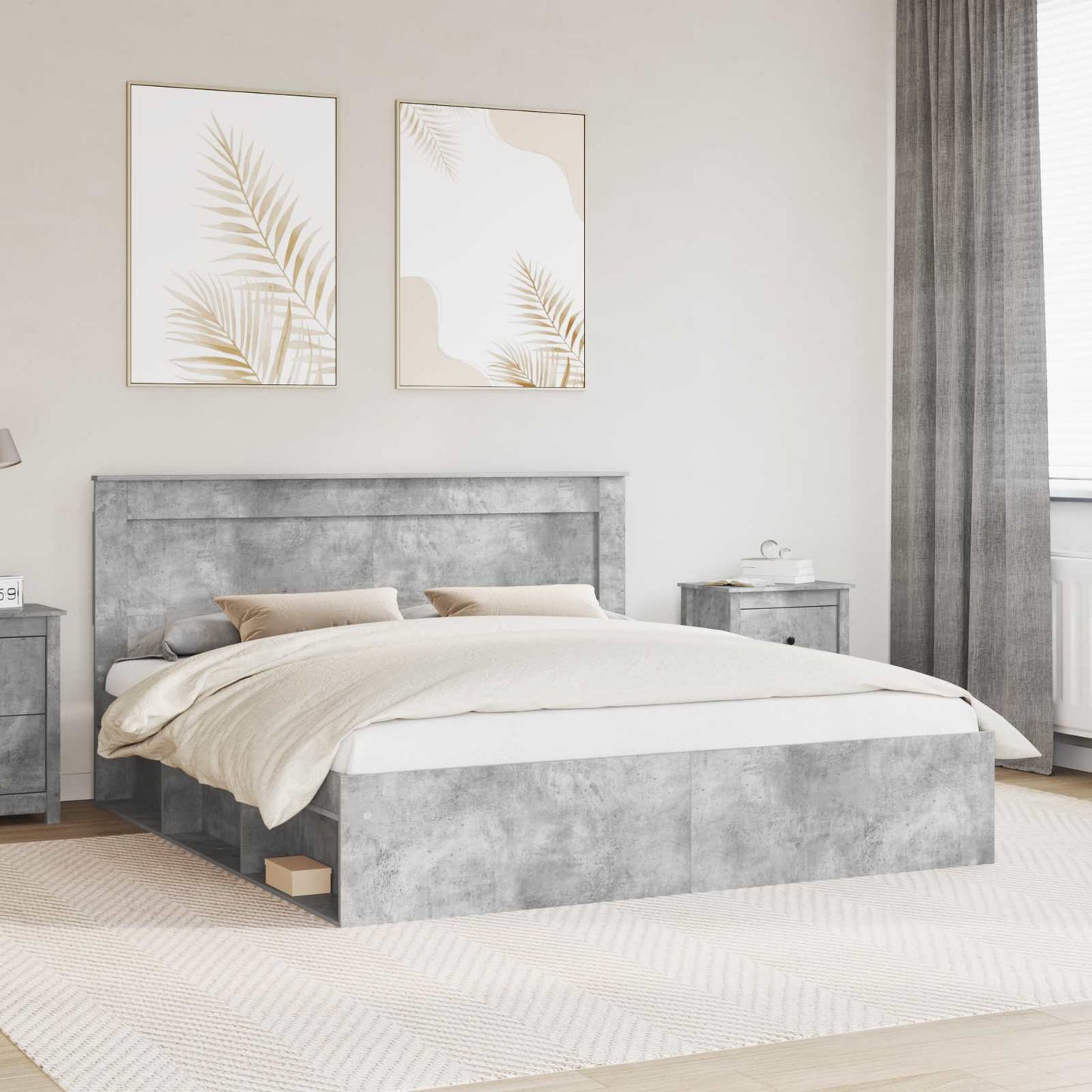 vidaXL Cadre de lit avec tête de lit Béton 180 x 200 cm Bois de pin massif