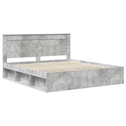 vidaXL Cadre de lit avec tête de lit Béton 180 x 200 cm Bois de pin massif
