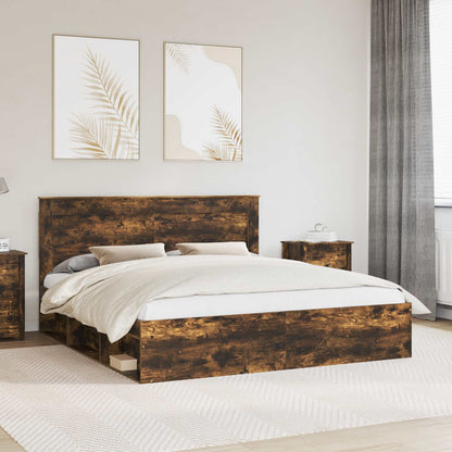 vidaXL Cadre de lit Chêne fumé 180 x 200 cm Pin massif