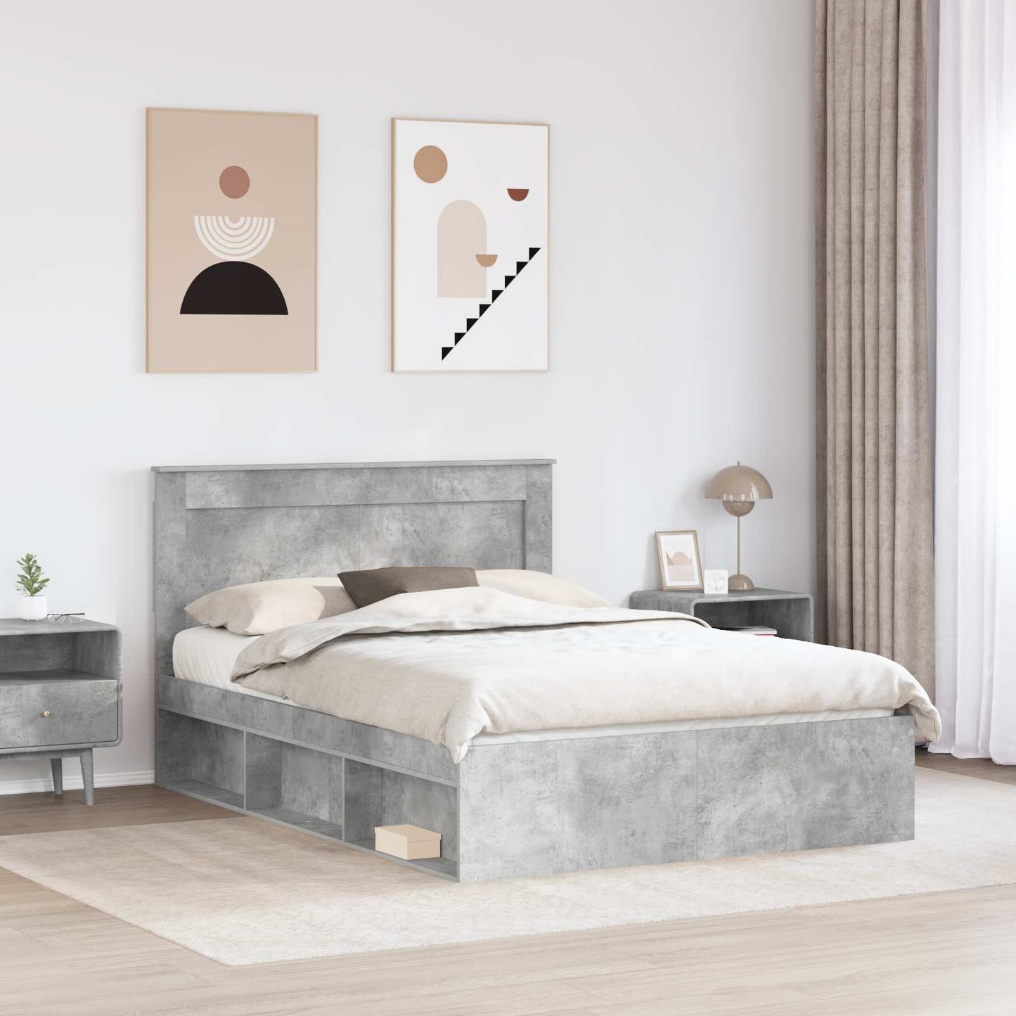vidaXL Cadre de lit gris béton 150 x 200 cm Bois de pin massif