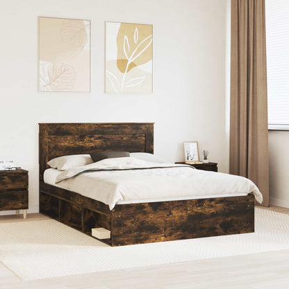 vidaXL Cadre de lit Chêne fumé 150 x 200 cm Bois de pin massif