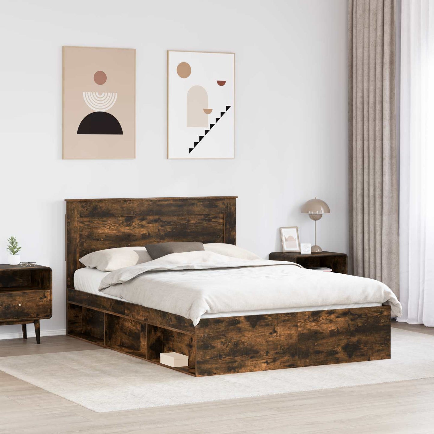 vidaXL Cadre de lit Chêne fumé 150 x 200 cm Bois de pin massif