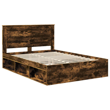 vidaXL Cadre de lit Chêne fumé 150 x 200 cm Bois de pin massif