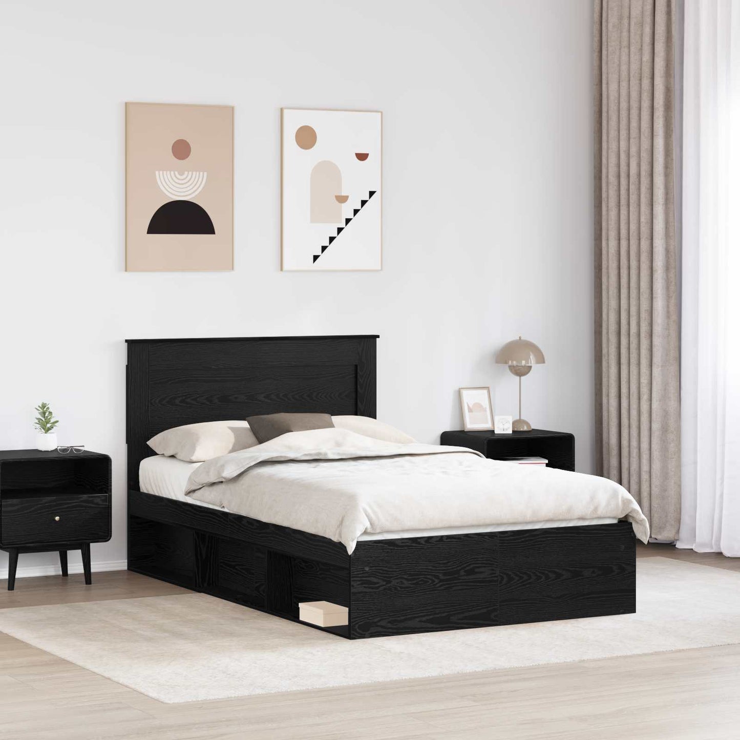 vidaXL Bettrahmen Schwarz 135 x 190 cm Massives Kiefernholz