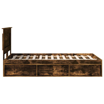 vidaXL Cadre de lit Chêne fumé 135 x 190 cm Bois de pin massif