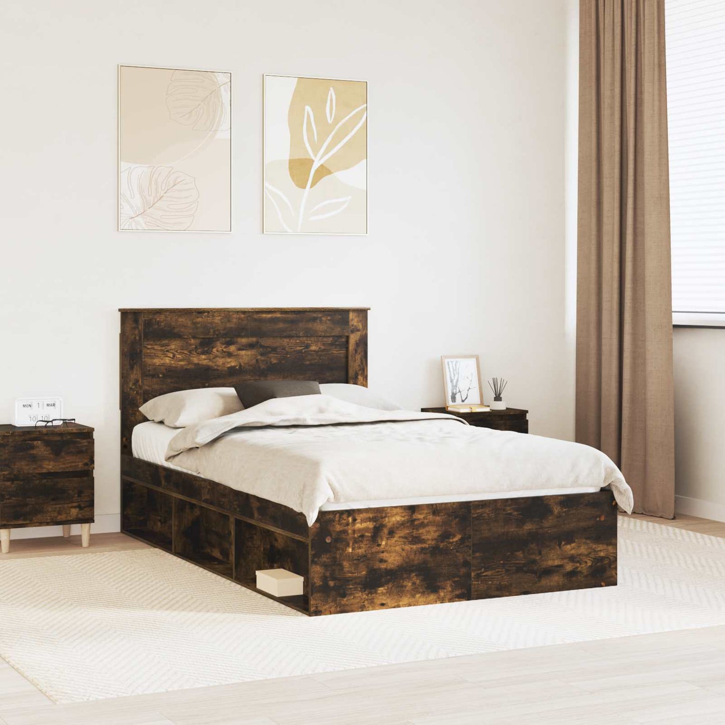 vidaXL Cadre de lit Chêne fumé 120 x 190 cm Bois de pin massif