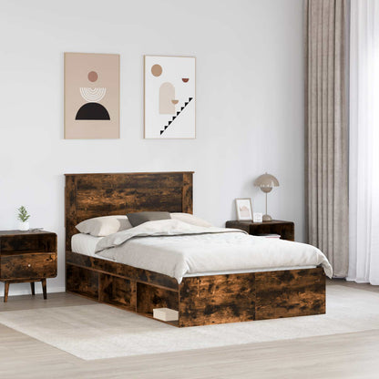 vidaXL Cadre de lit Chêne fumé 120 x 190 cm Bois de pin massif