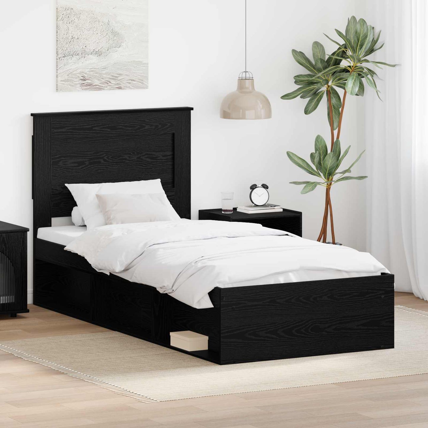 vidaXL Cadre de lit noir 100 x 200 cm en bois de pin massif