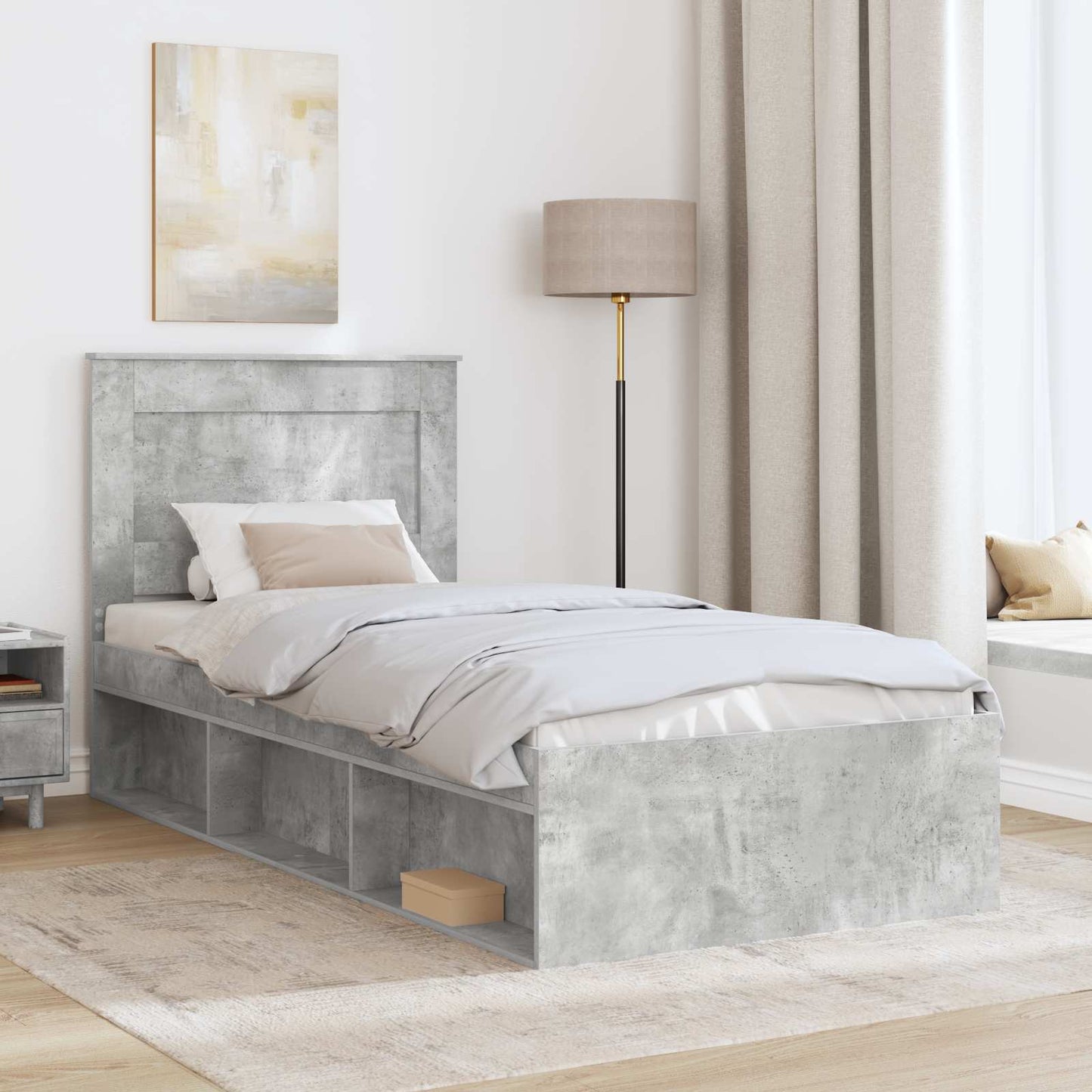 vidaXL Cadre de lit Gris béton 100 x 200 cm Bois de pin massif
