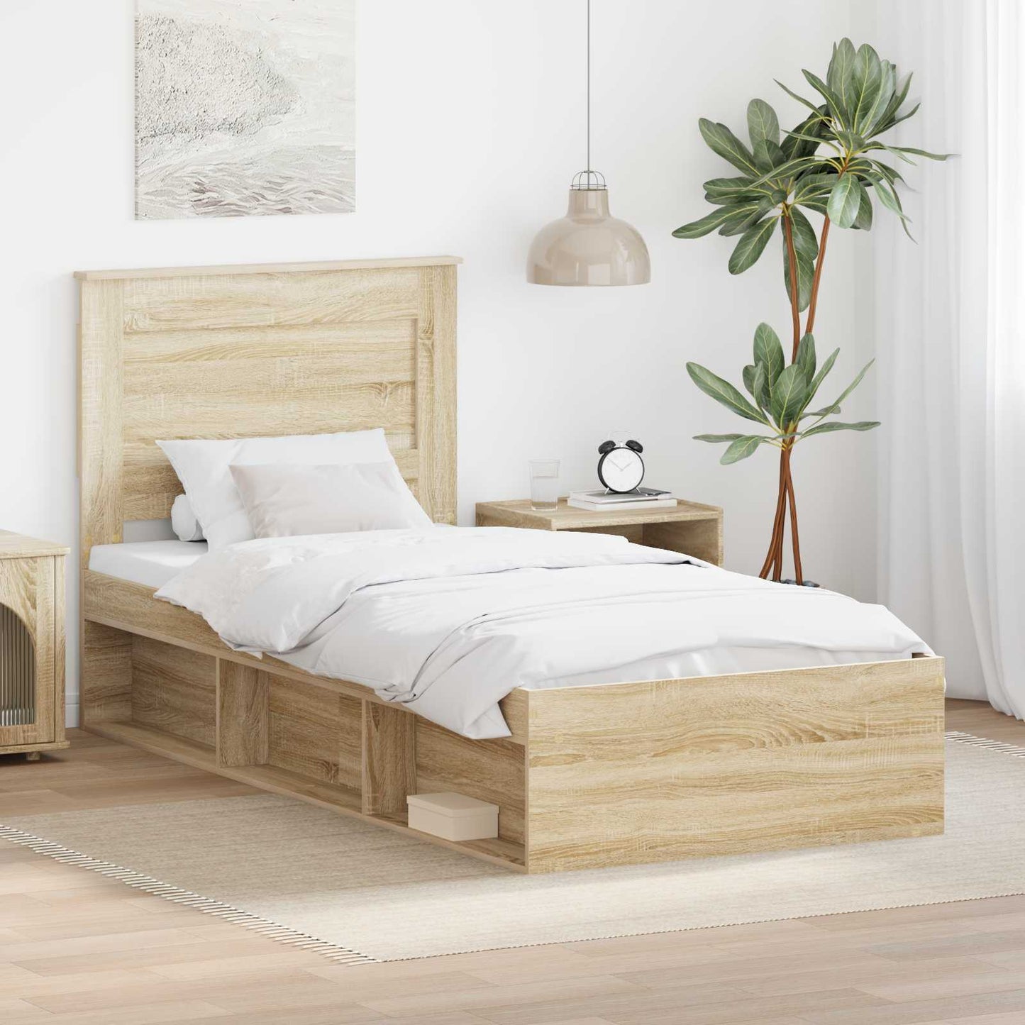 vidaXL Bettrahmen mit Kopfteil Sonoma 90 x 190 cm Massives Kiefernholz