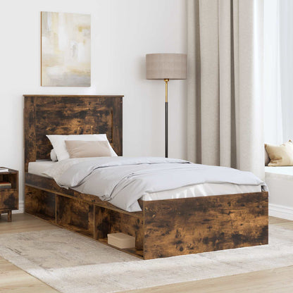 vidaXL Cadre de lit Chêne fumé 90 x 200 cm Bois de pin massif