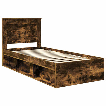 vidaXL Cadre de lit Chêne fumé 90 x 200 cm Bois de pin massif
