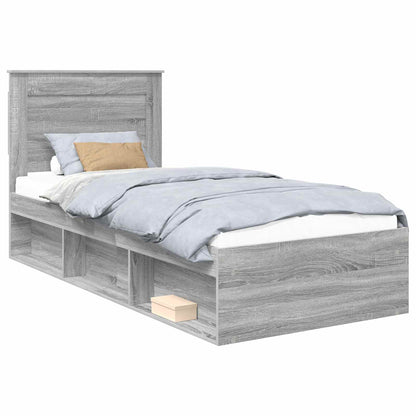 vidaXL Cadre de lit Gris Sonoma 90 x 200 cm Bois de pin massif