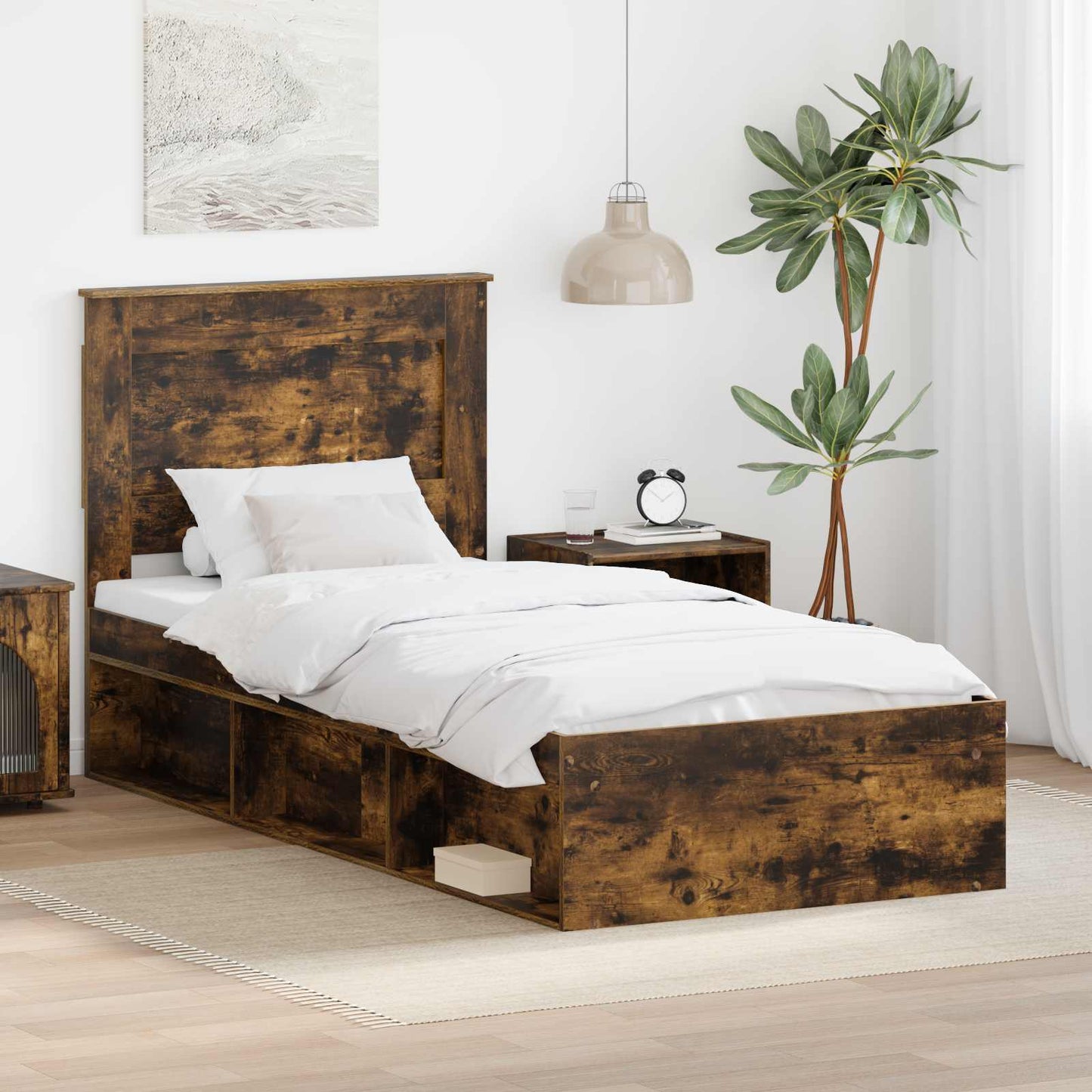vidaXL Bettrahmen Geräucherte Eiche 75 x 190 cm Massives Kiefernholz