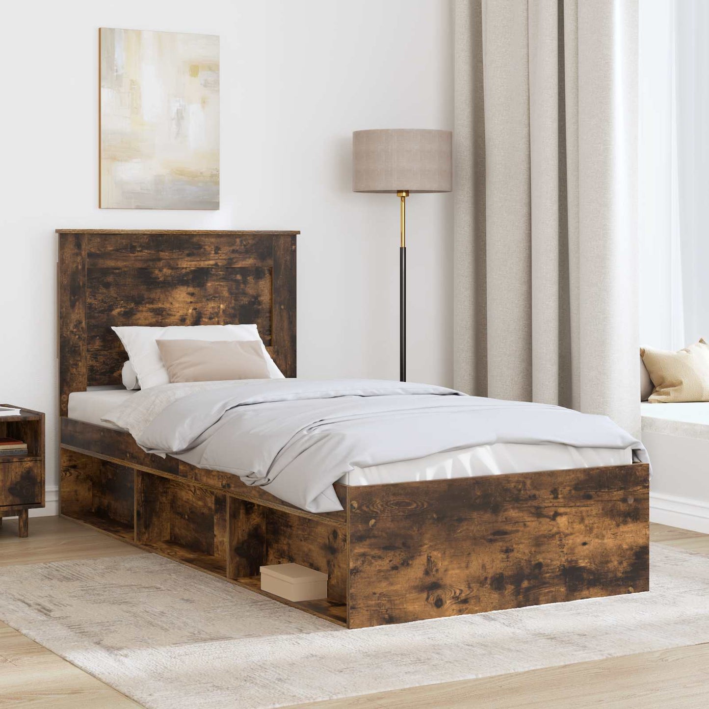 vidaXL Bettrahmen Geräucherte Eiche 75 x 190 cm Massives Kiefernholz