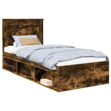 vidaXL Bettrahmen Geräucherte Eiche 75 x 190 cm Massives Kiefernholz