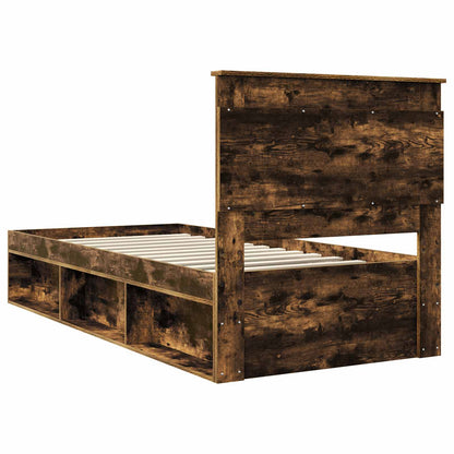 vidaXL Bettrahmen Geräucherte Eiche 75 x 190 cm Massives Kiefernholz
