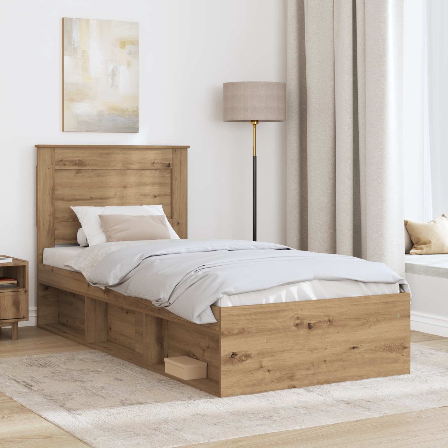 vidaXL Cadre de lit Artisanat Chêne 75 x 190 cm Bois de pin massif