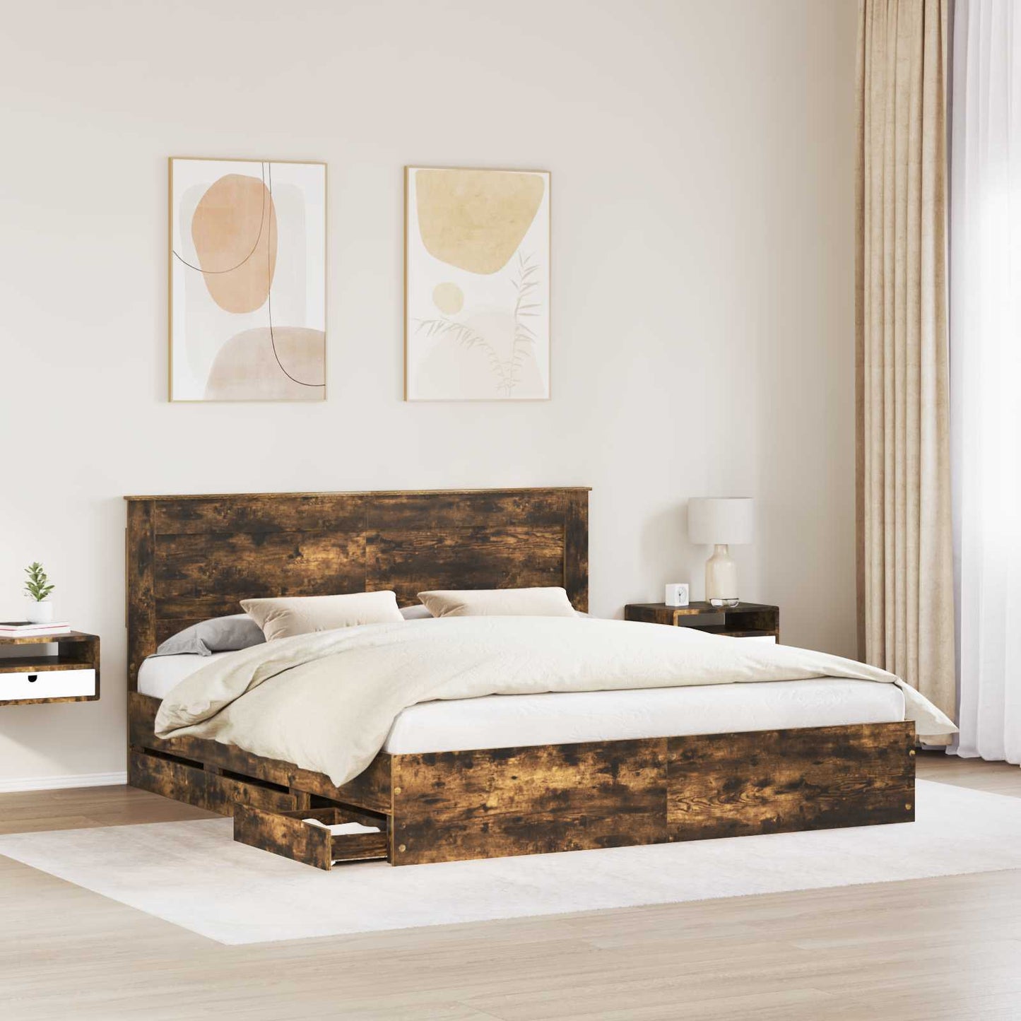 vidaXL Bettrahmen Geräucherte Eiche 180 x 200 cm Ingenieurs Holz