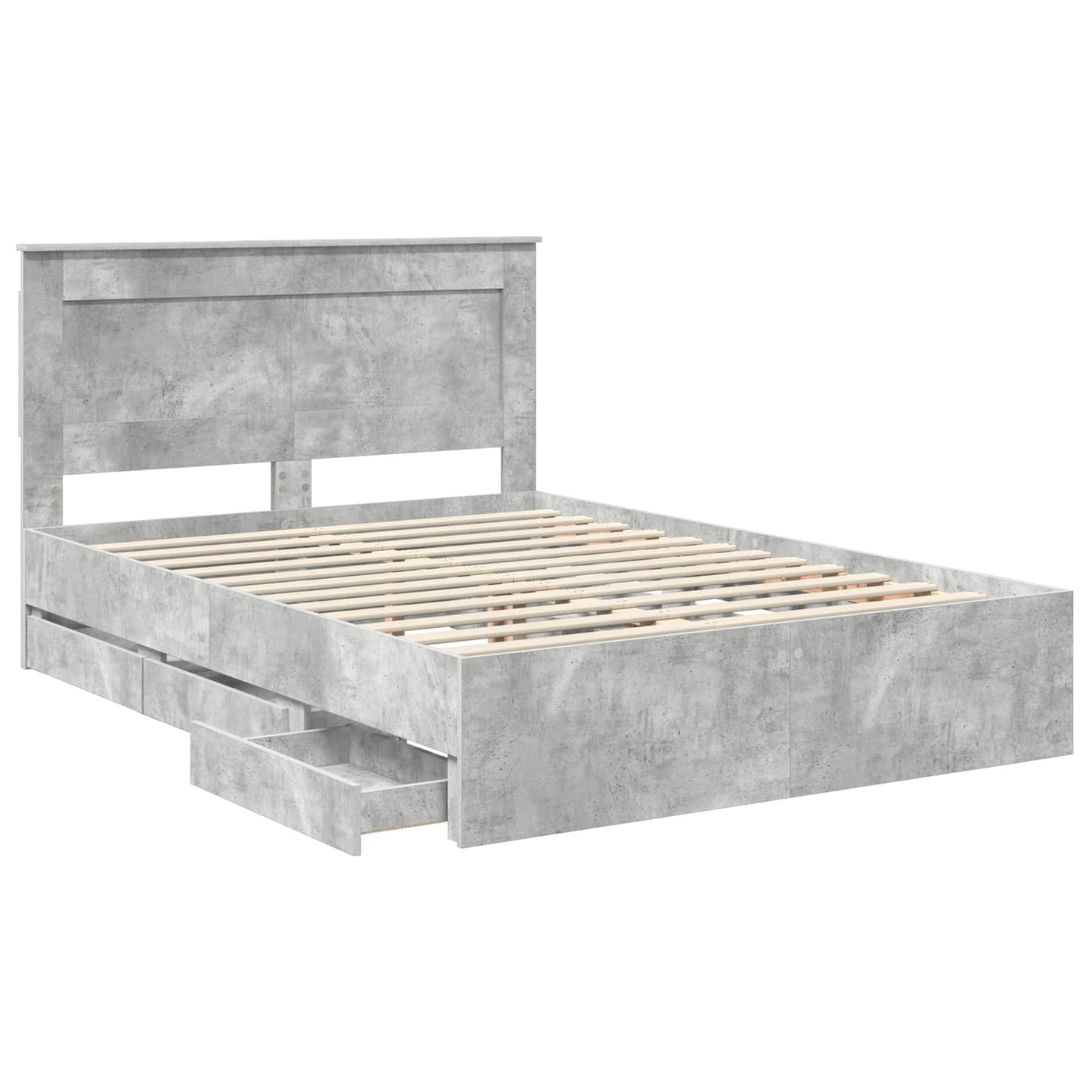 vidaXL Bettrahmen mit Kopfteil Beton Grau 150 x 200 cm Ingenieurs Holz