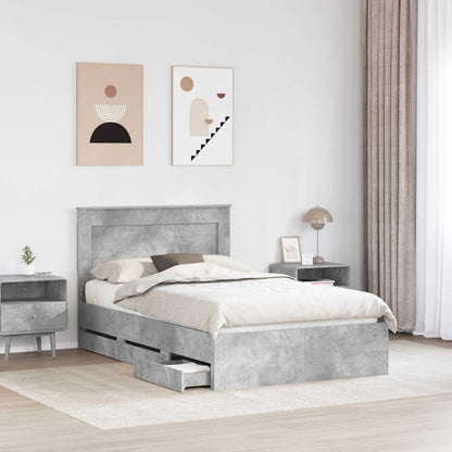 vidaXL Bettrahmen mit Kopfteil Beton Grau 135 x 190 cm Ingenieurs Holz