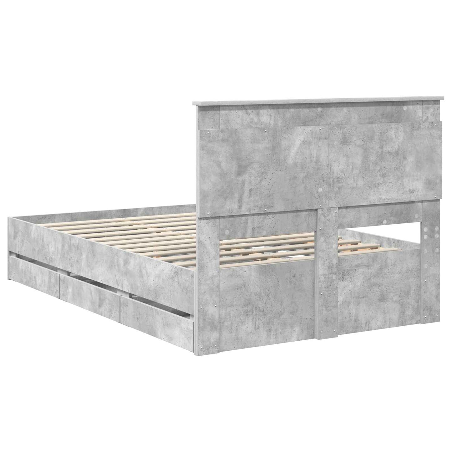 vidaXL Bettrahmen mit Kopfteil Beton Grau 135 x 190 cm Ingenieurs Holz