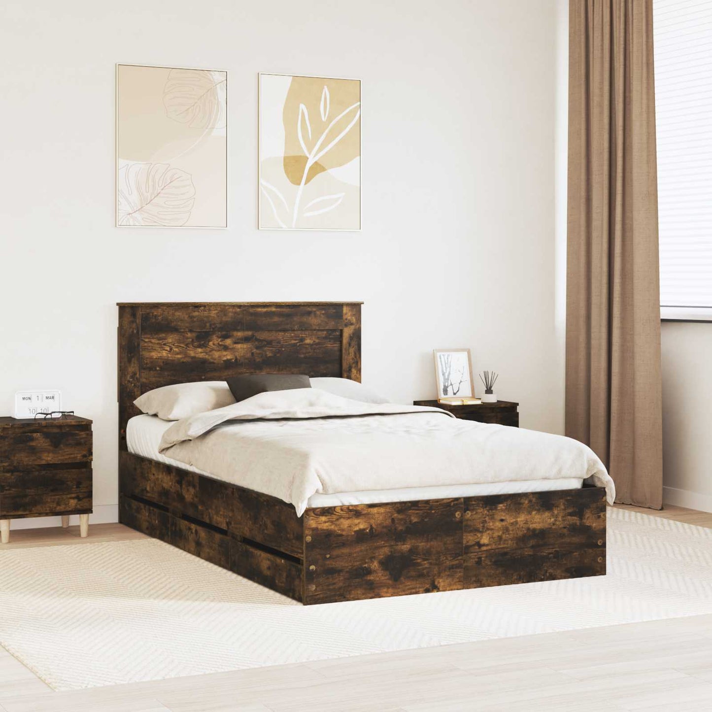 vidaXL Bettrahmen Geräucherte Eiche 135 x 190 cm Ingenieurs Holz