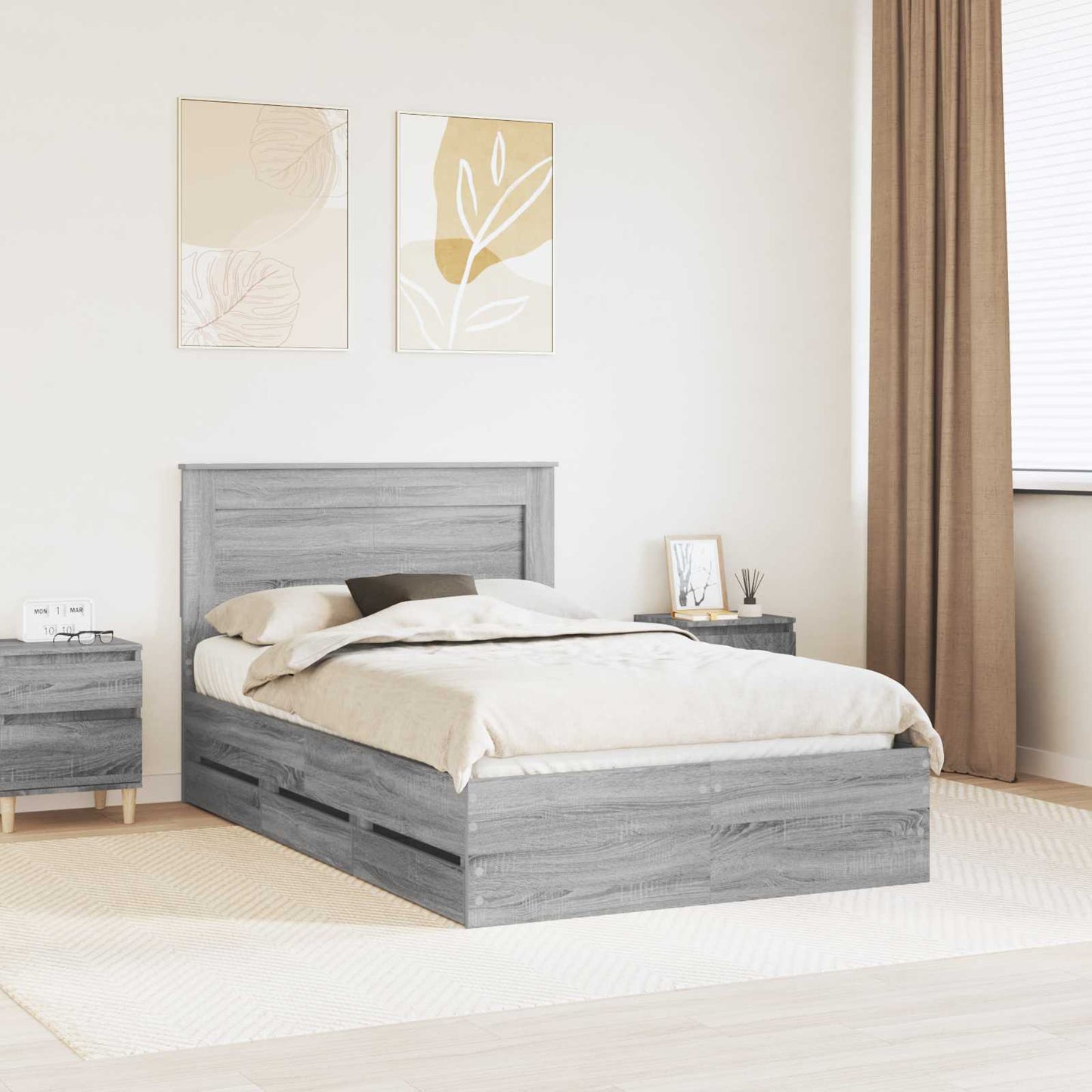vidaXL Bettrahmen Graues Sonoma 120 x 190 cm Ingenieurs Holz