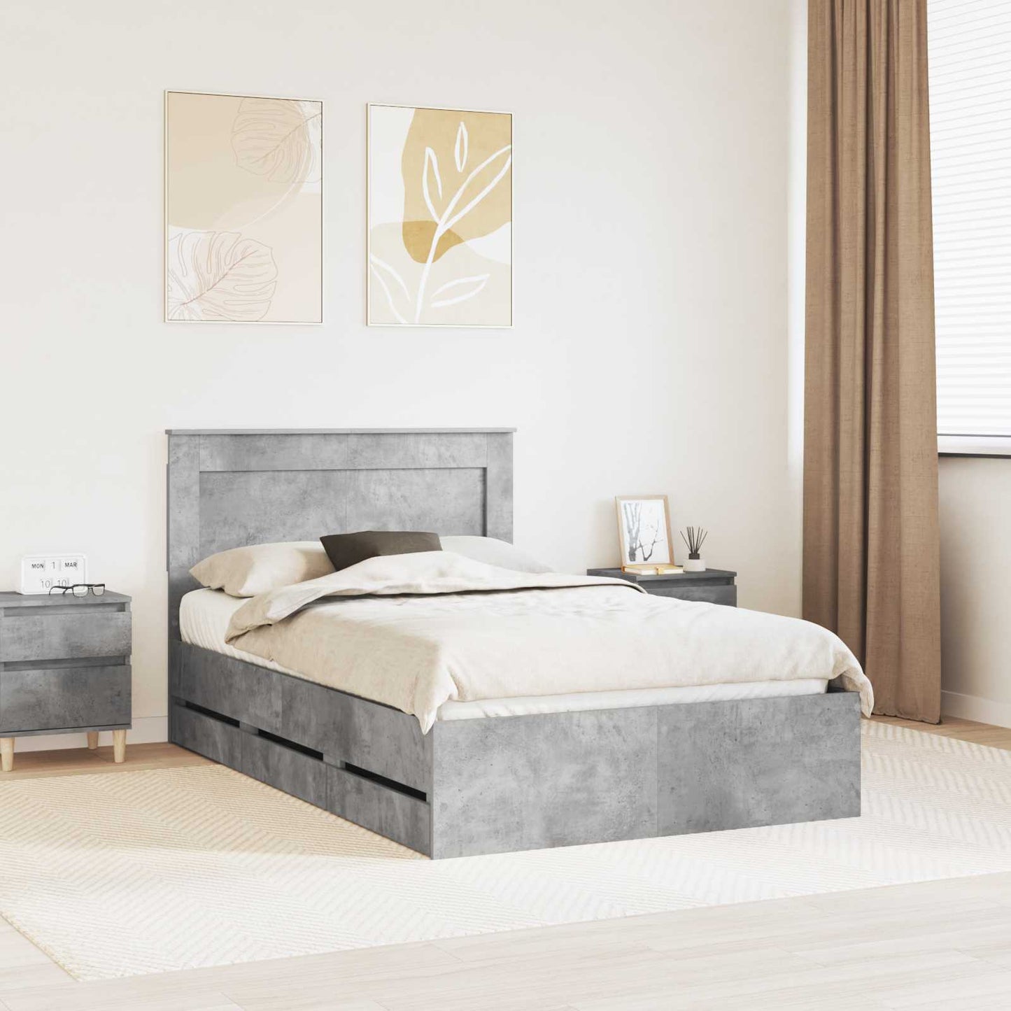 vidaXL Bettrahmen mit Kopfteil Beton Grau 120 x 200 cm Ingenieurs Holz