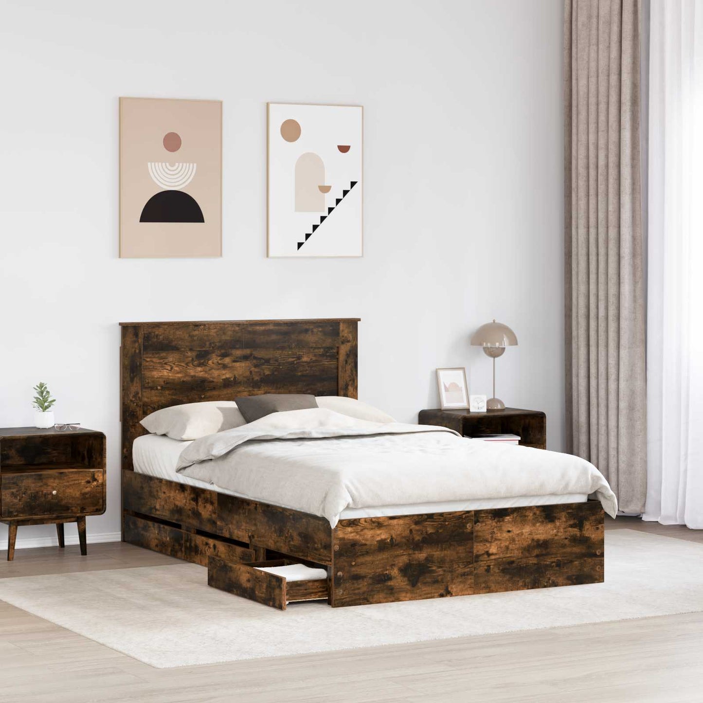 vidaXL Bettrahmen Geräucherte Eiche 120 x 200 cm Ingenieurs Holz
