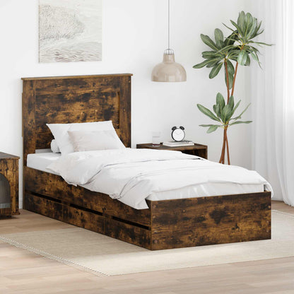 vidaXL Cadre de lit Chêne fumé 100 x 200 cm Bois d'ingénierie